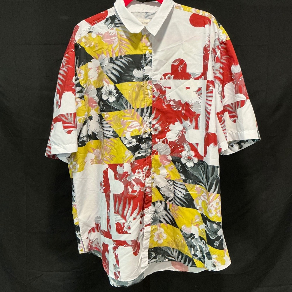 Route One Apparel Button Up Shirt Maryland Flag Floral 3XL Multicolor Tropical